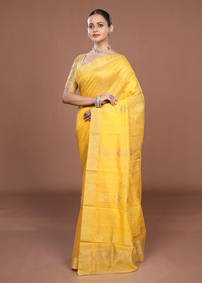 Yellow Chanderi Silk Saree With Blouse Piece