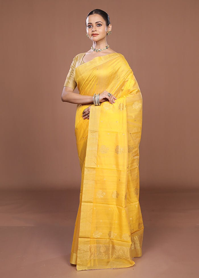 Yellow Chanderi Silk Saree With Blouse Piece