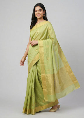 Green Chanderi Silk Saree With Blouse Piece