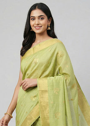 Green Chanderi Silk Saree With Blouse Piece
