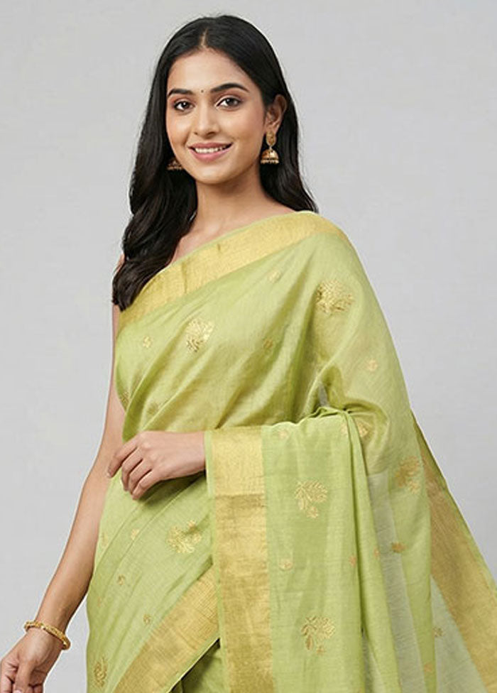Green Chanderi Silk Saree With Blouse Piece