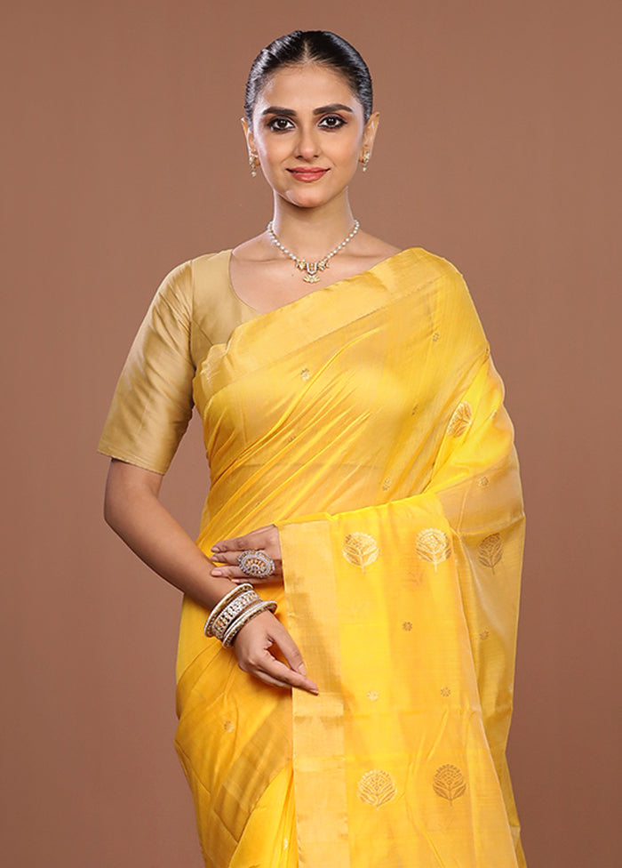 Yellow Chanderi Silk Saree With Blouse Piece
