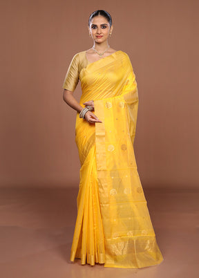 Yellow Chanderi Silk Saree With Blouse Piece