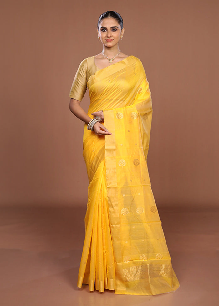 Yellow Chanderi Silk Saree With Blouse Piece