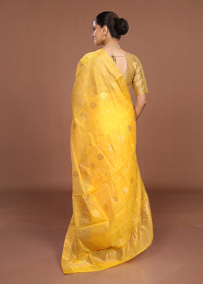 Yellow Chanderi Silk Saree With Blouse Piece