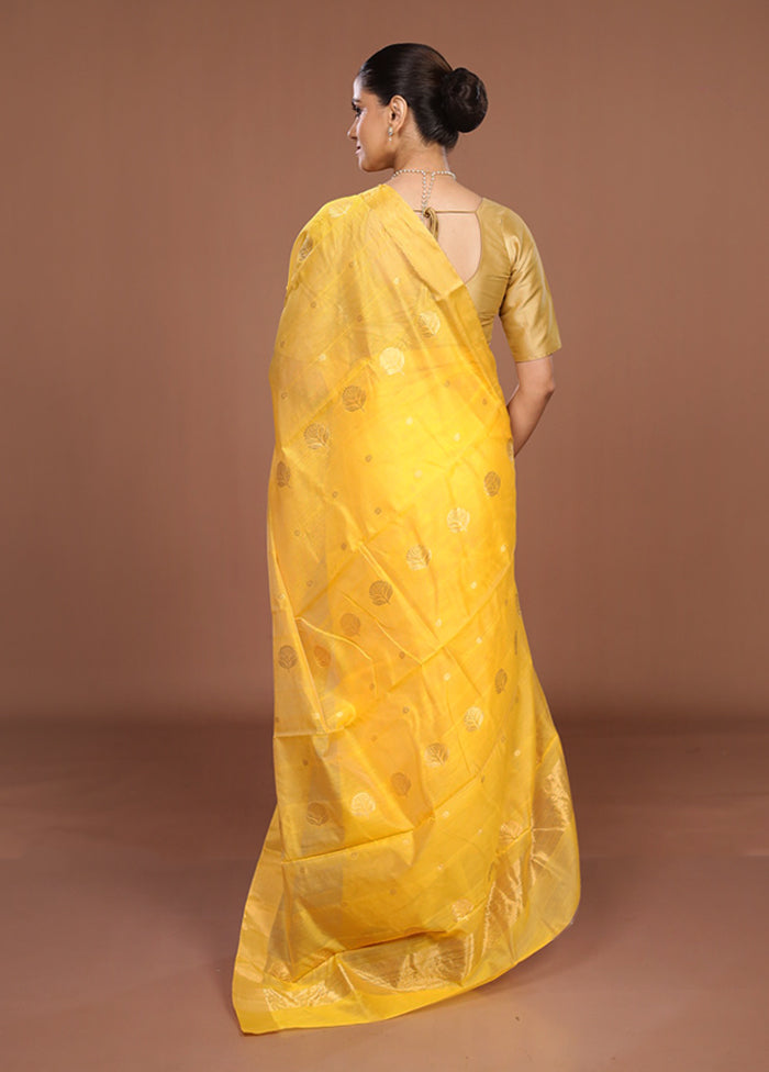 Yellow Chanderi Silk Saree With Blouse Piece