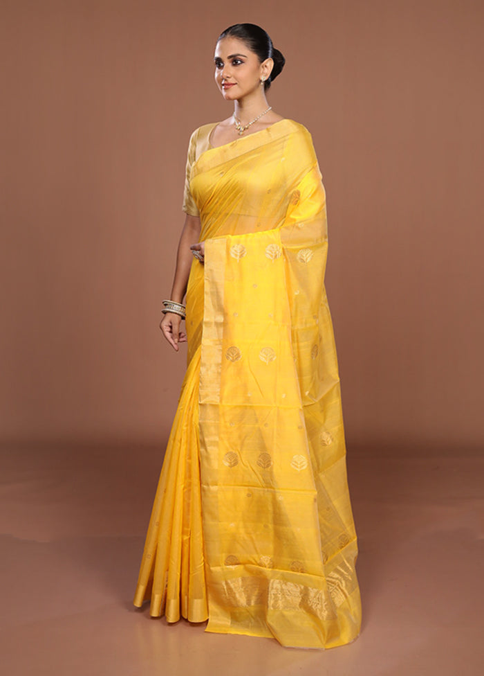 Yellow Chanderi Silk Saree With Blouse Piece