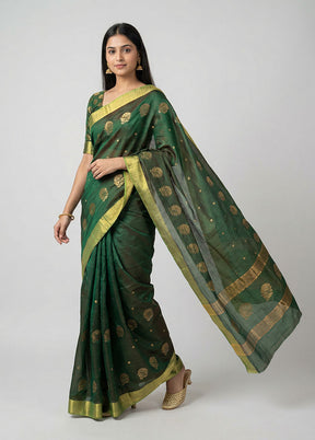 Green Chanderi Silk Saree With Blouse Piece