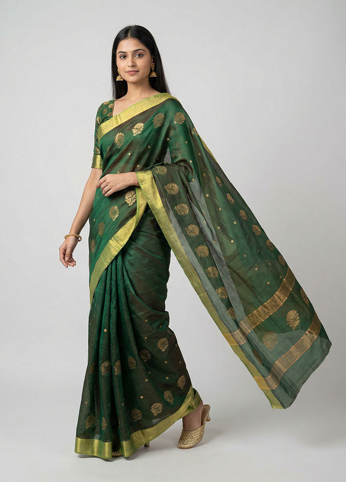 Green Chanderi Silk Saree With Blouse Piece