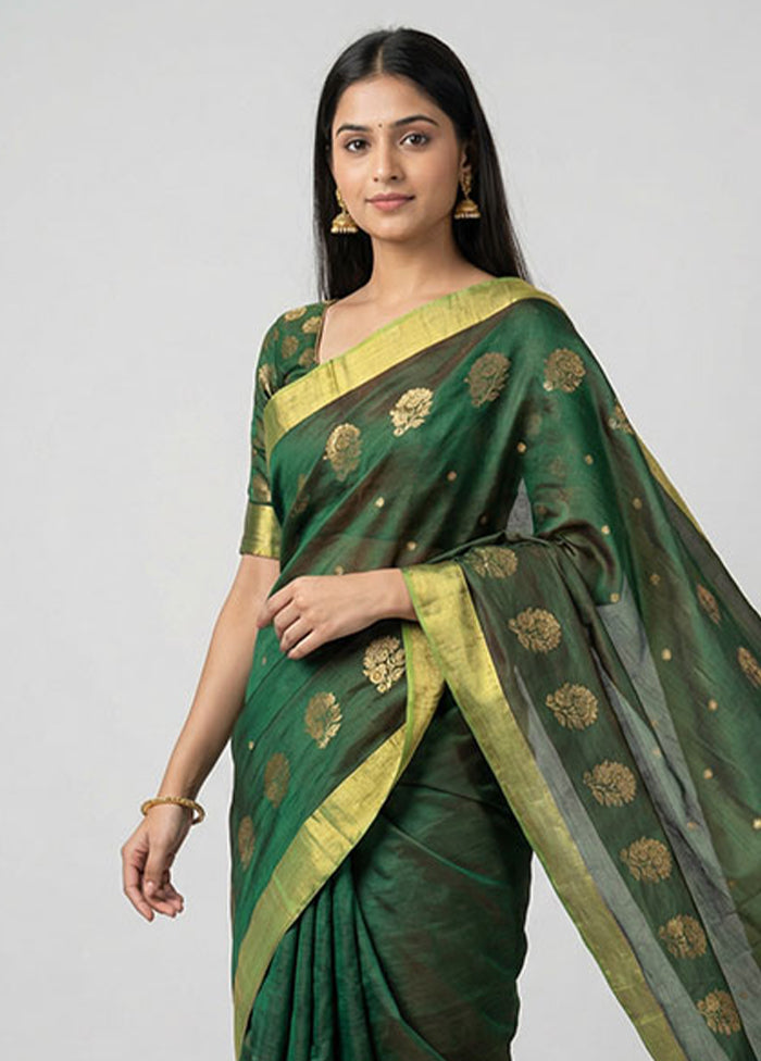 Green Chanderi Silk Saree With Blouse Piece