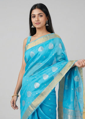 Blue Chanderi Silk Saree With Blouse Piece