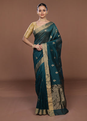 Green Handloom Chanderi Pure Silk Saree With Blouse Piece
