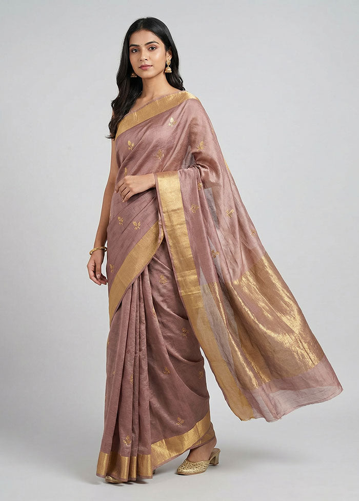 Pink Handloom Chanderi Pure Silk Saree With Blouse Piece