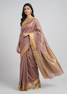 Pink Handloom Chanderi Pure Silk Saree With Blouse Piece