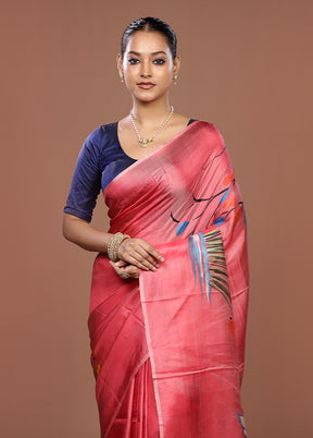 Pink Printed Silk Saree Without Blouse Piece