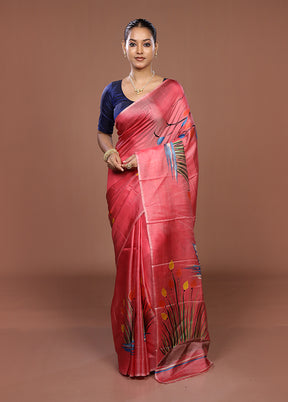 Pink Printed Silk Saree Without Blouse Piece
