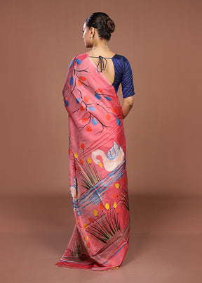 Pink Printed Silk Saree Without Blouse Piece