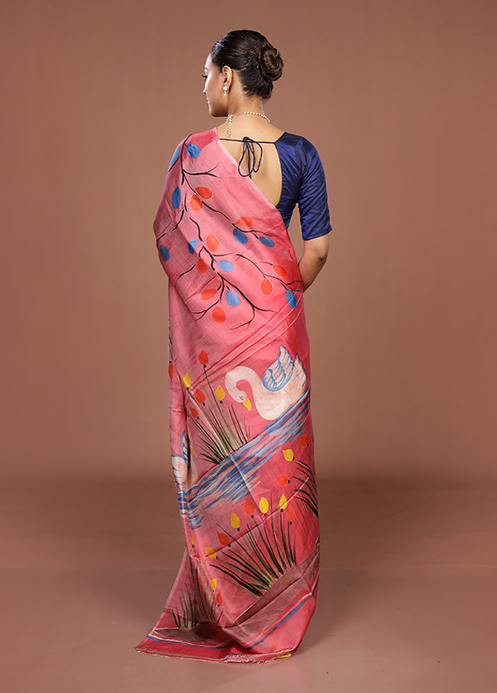 Pink Printed Silk Saree Without Blouse Piece