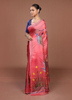 Pink Printed Silk Saree Without Blouse Piece
