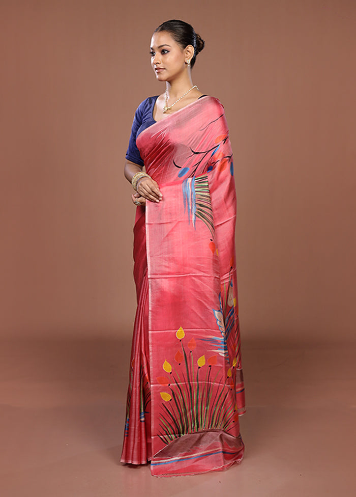 Pink Printed Silk Saree Without Blouse Piece