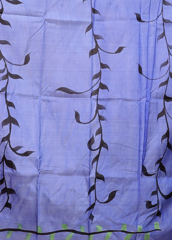 Blue Printed Silk Saree Without Blouse Piece