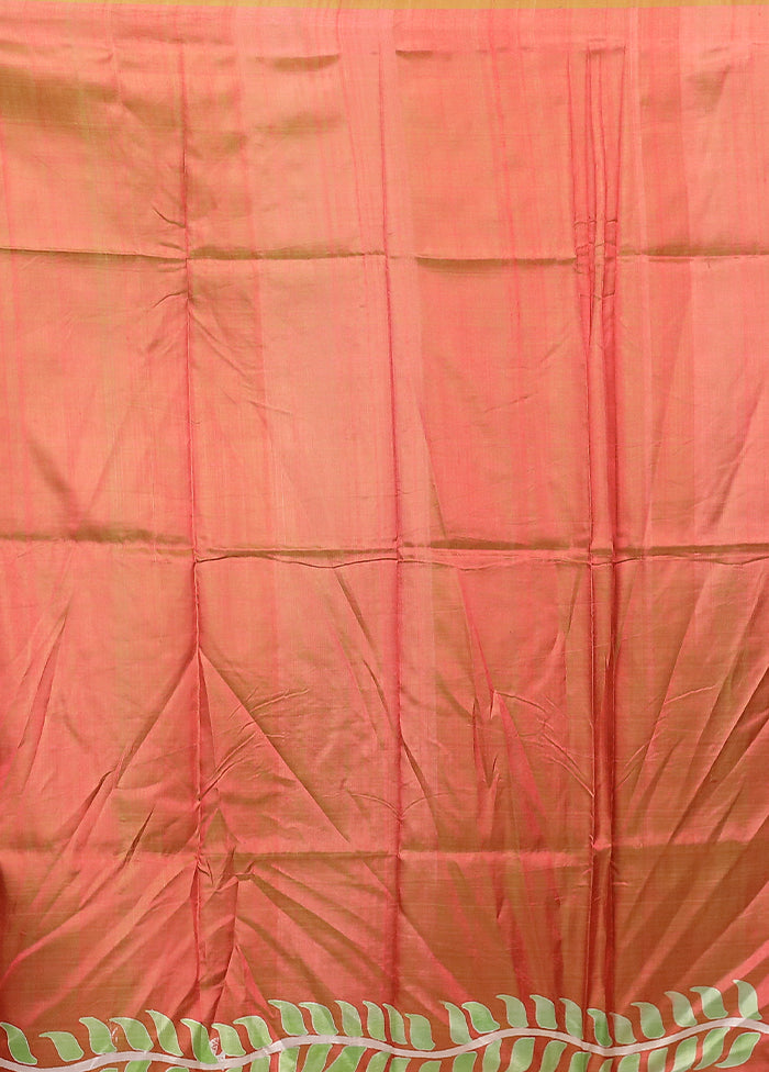 Brown Printed Silk Saree Without Blouse Piece