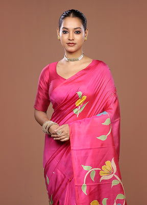 Pink Printed Silk Saree Without Blouse Piece