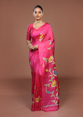 Pink Printed Silk Saree Without Blouse Piece