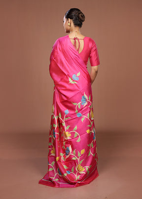 Pink Printed Silk Saree Without Blouse Piece