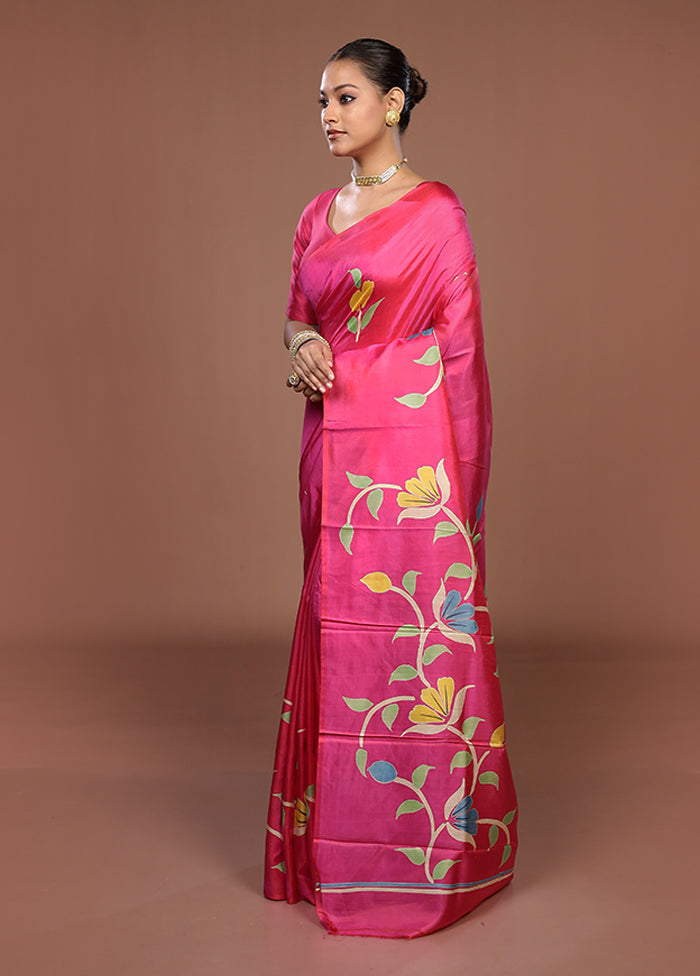 Pink Printed Silk Saree Without Blouse Piece