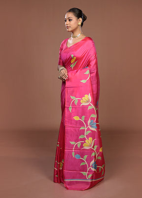 Pink Printed Silk Saree Without Blouse Piece