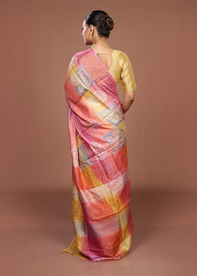 Yellow Handloom Tussar Silk Saree With Blouse Piece