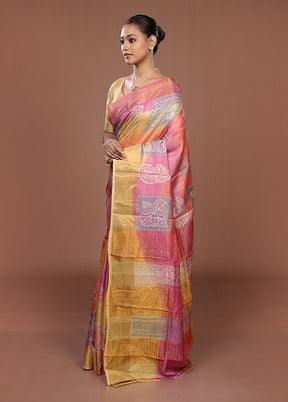 Yellow Handloom Tussar Silk Saree With Blouse Piece