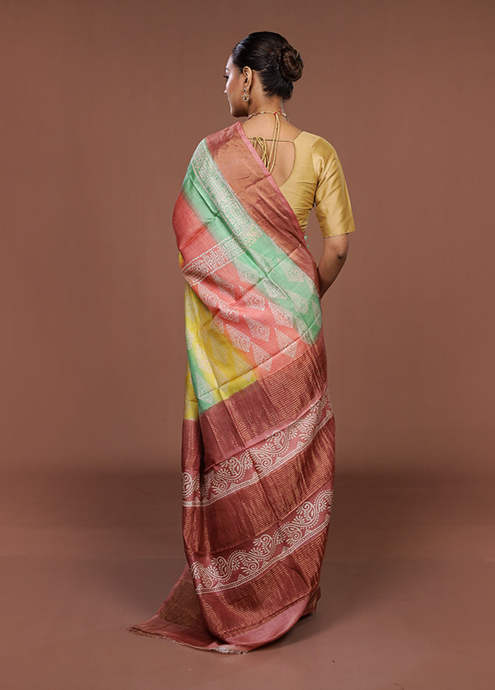 Pink Handloom Tussar Silk Saree With Blouse Piece