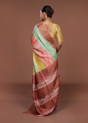 Pink Handloom Tussar Silk Saree With Blouse Piece
