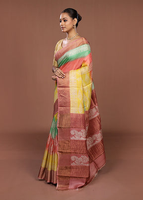 Pink Handloom Tussar Silk Saree With Blouse Piece