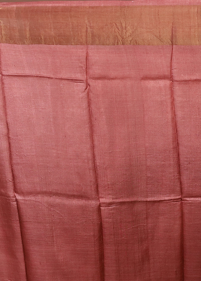 Pink Handloom Tussar Silk Saree With Blouse Piece
