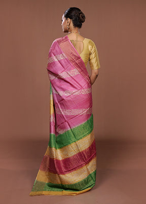 Pink Handloom Tussar Silk Saree With Blouse Piece