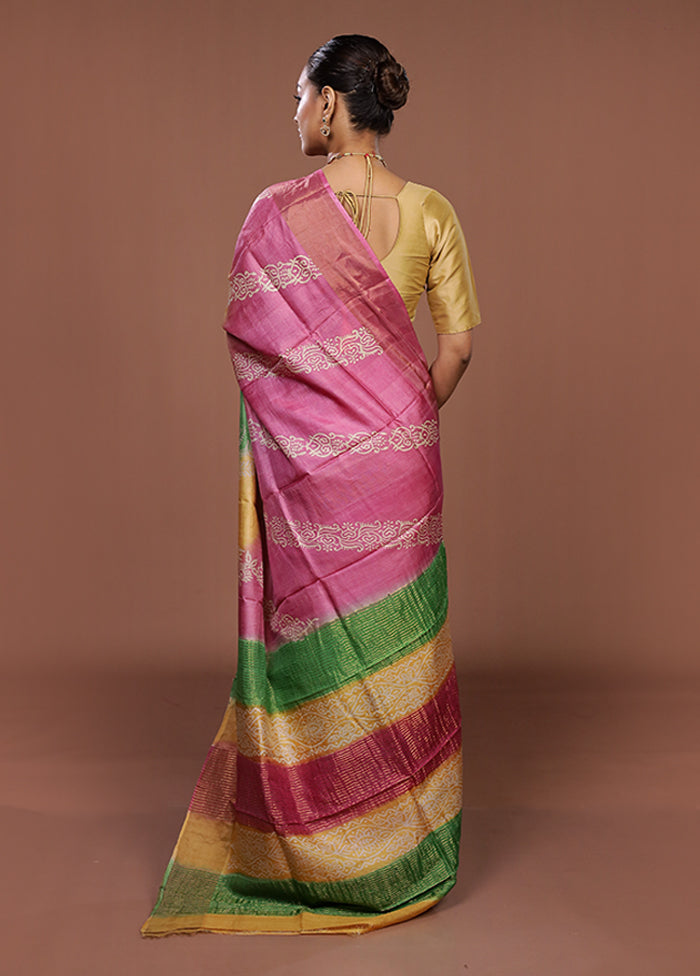 Pink Handloom Tussar Silk Saree With Blouse Piece