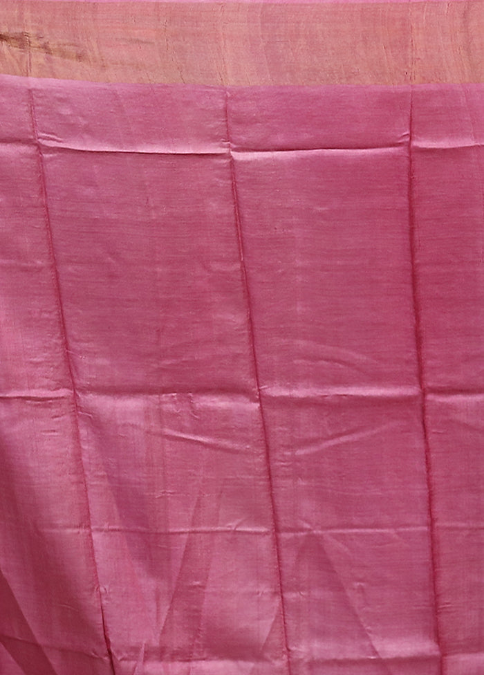 Pink Handloom Tussar Silk Saree With Blouse Piece