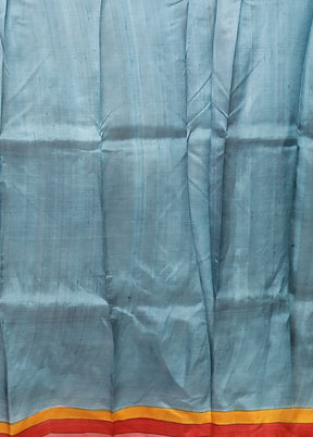 Blue Printed Silk Saree Without Blouse Piece