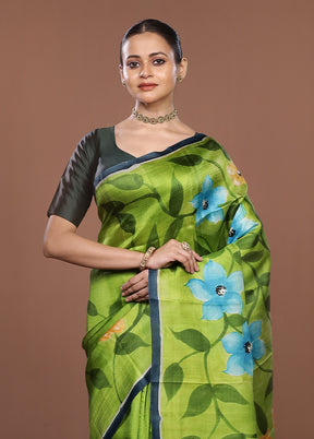 Blue Printed Silk Saree Without Blouse Piece