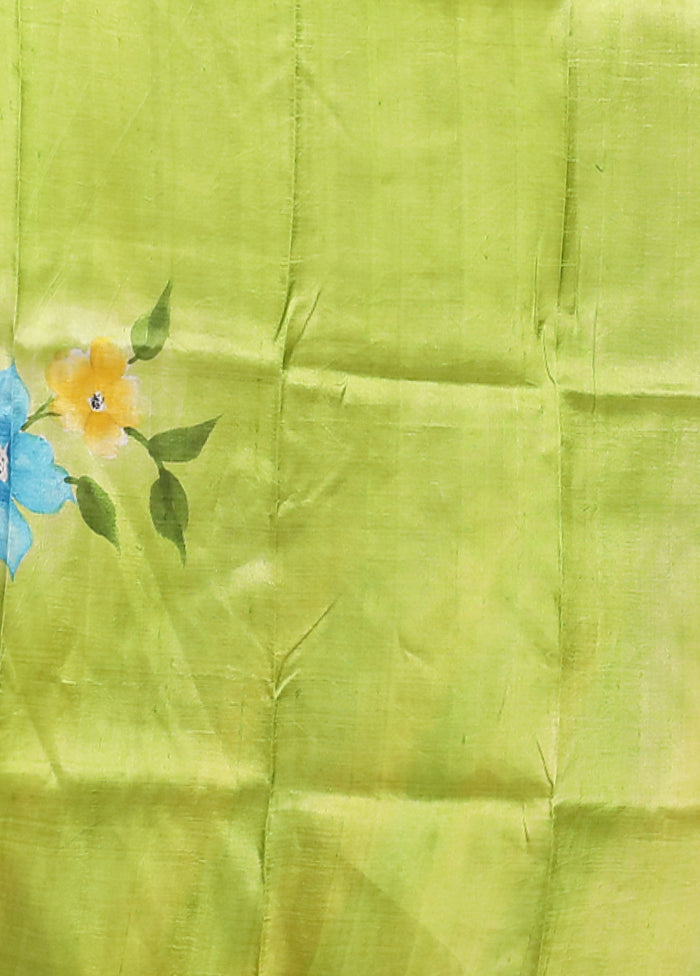 Green Printed Silk Saree Without Blouse Piece