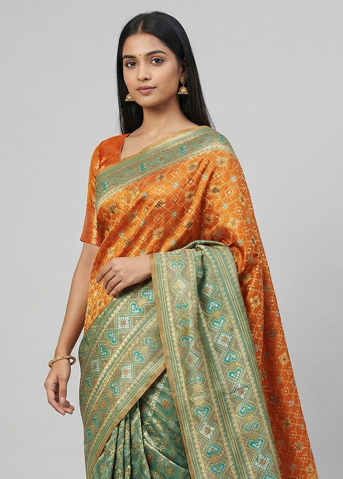 Orange Tissue Silk Saree With Blouse Piece