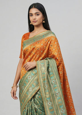 Orange Tissue Silk Saree With Blouse Piece