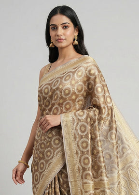 Cream Tissue Silk Saree With Blouse Piece