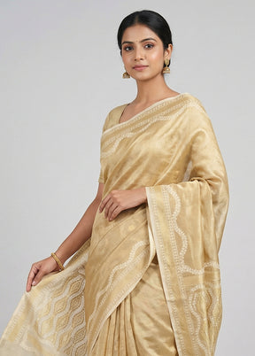Cream Tissue Silk Saree With Blouse Piece