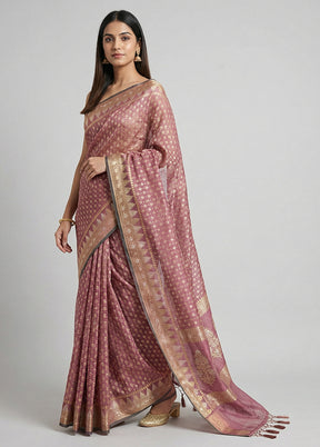 Pink Kora Silk Saree With Blouse Piece