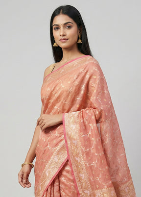 Pink Kora Silk Saree With Blouse Piece