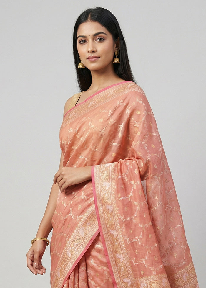 Pink Kora Silk Saree With Blouse Piece